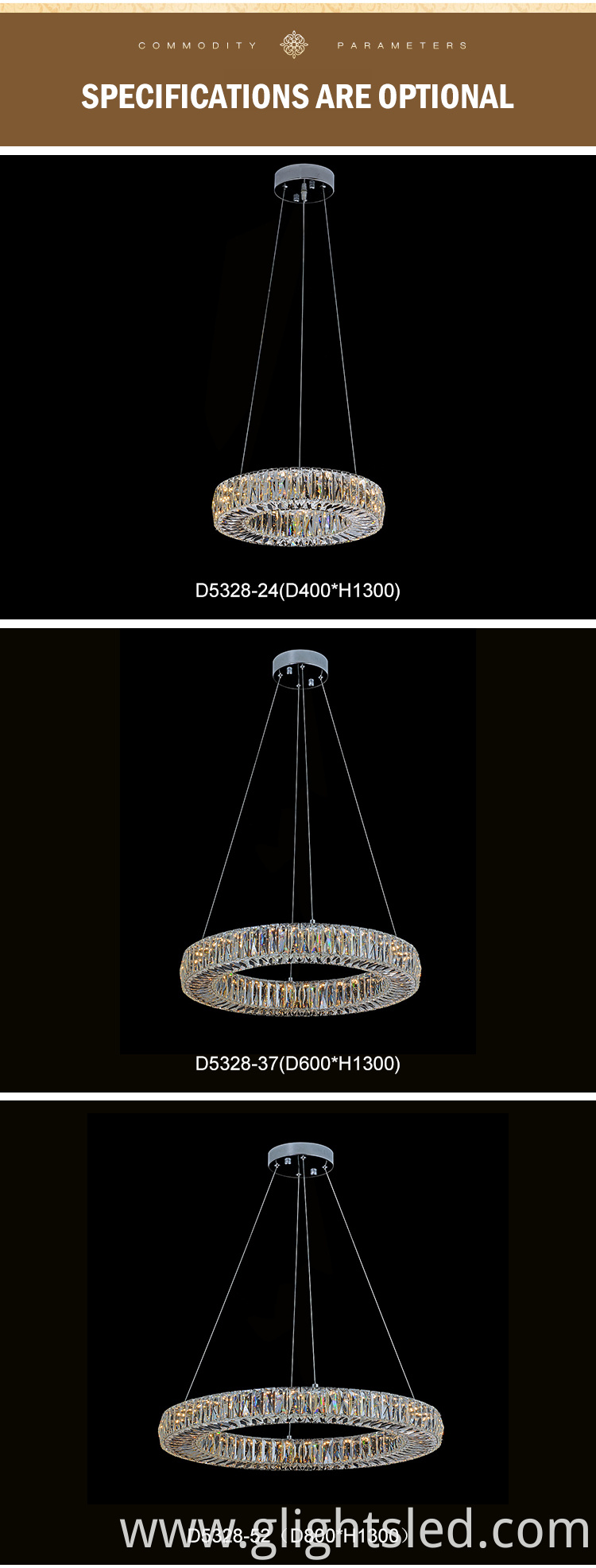 New design hotel modern Stainless steel K9 crystal 3000k 24w 37w 52w round led pendant light